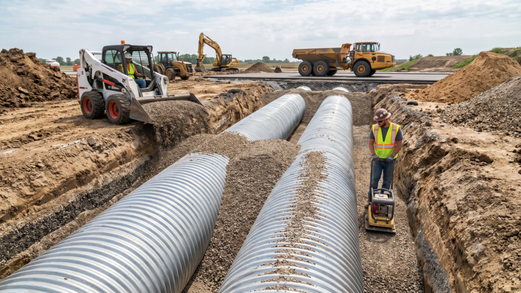 Proses backfill corrugated pipe